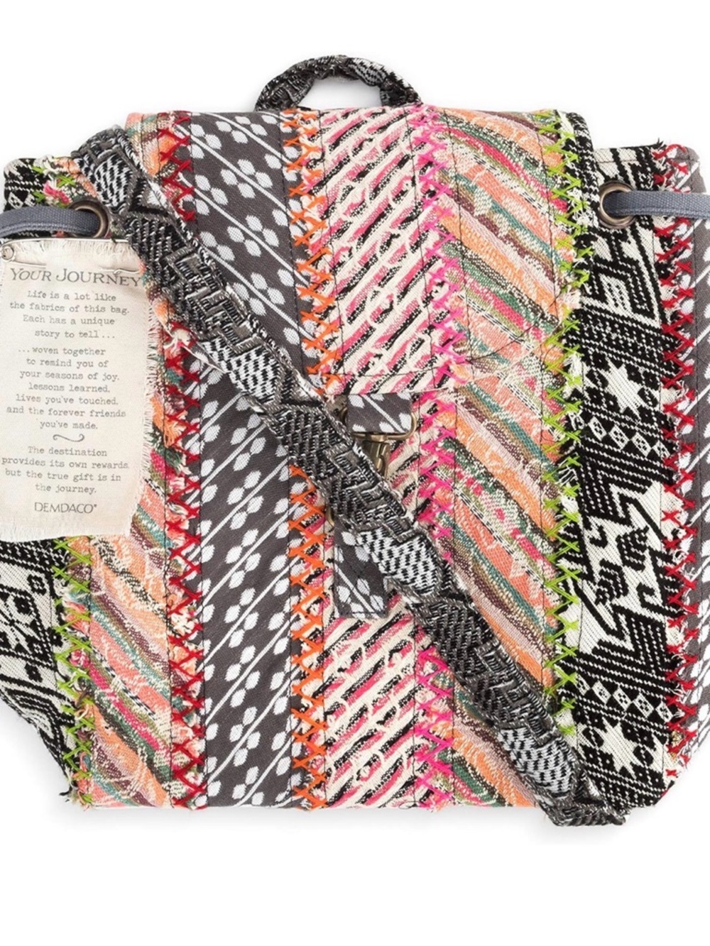 Demdaco Bright Multicolor Woven Patchwork Crossbody Bag